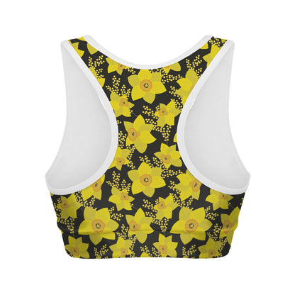 Daffodil And Mimosa Pattern Print Women's Sports Bra
