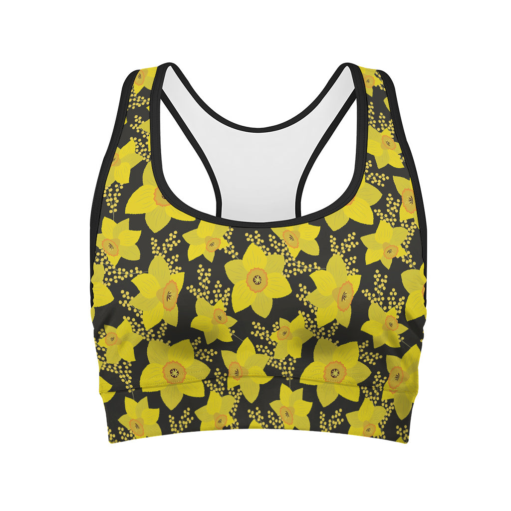Daffodil And Mimosa Pattern Print Women's Sports Bra