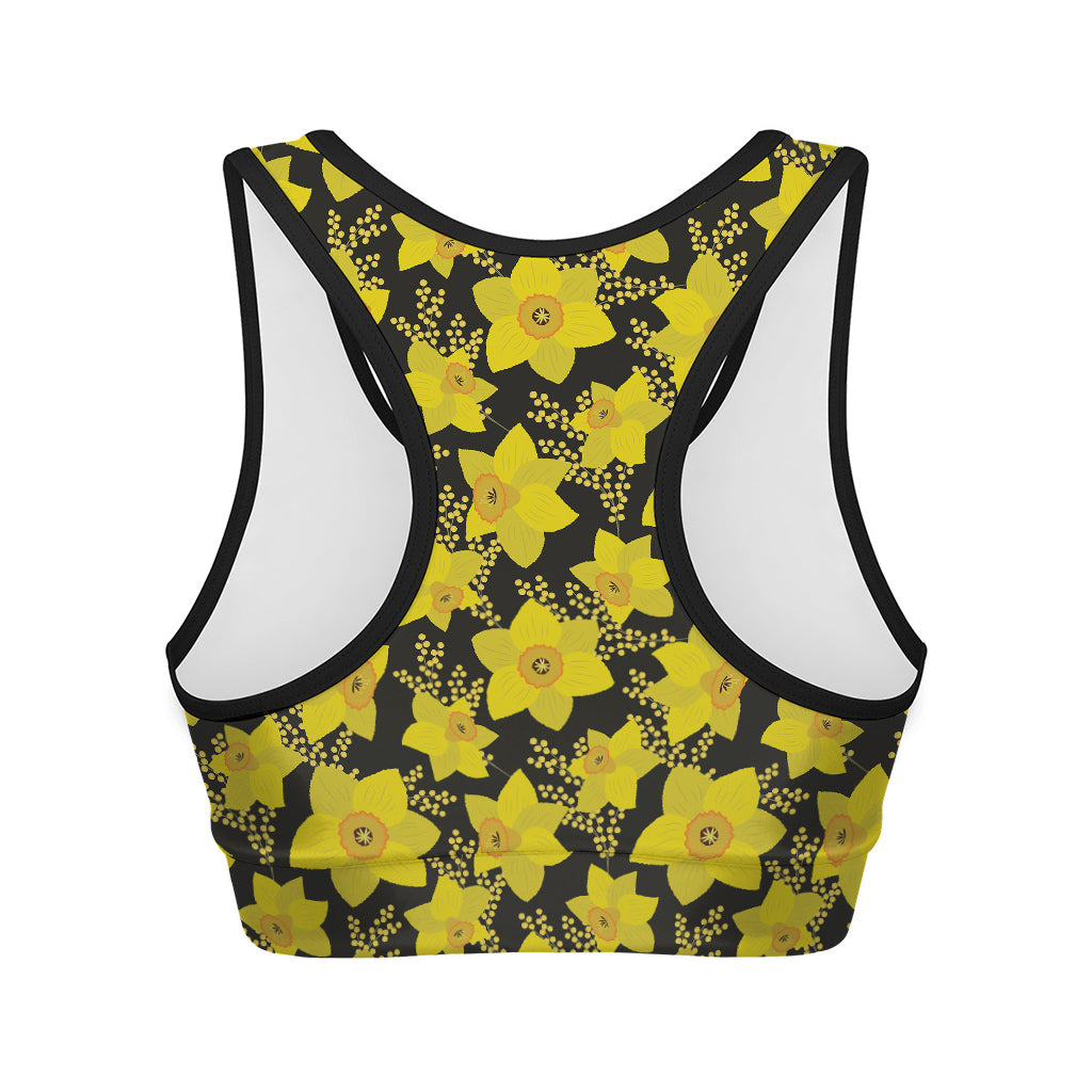 Daffodil And Mimosa Pattern Print Women's Sports Bra