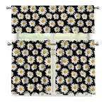 Daisy Flower Pattern Print 3 Piece Kitchen Curtains