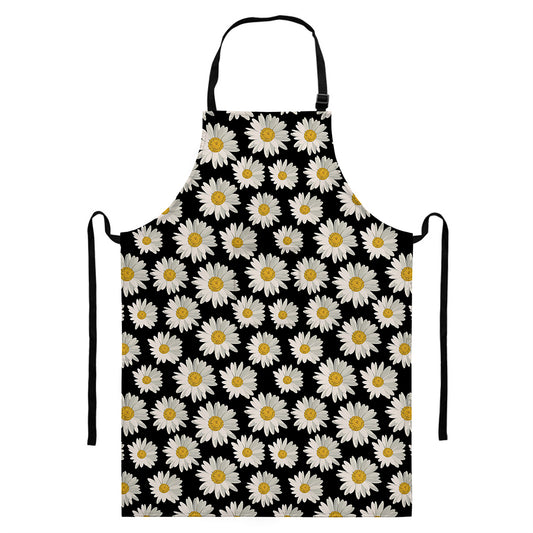 Daisy Flower Pattern Print Bib Apron With Pocket