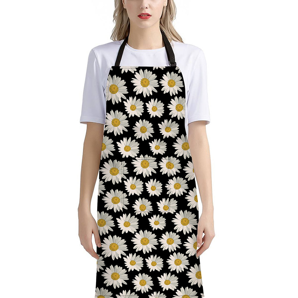 Daisy Flower Pattern Print Bib Apron With Pocket
