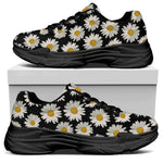 Daisy Flower Pattern Print Black Chunky Shoes