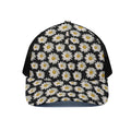 Daisy Flower Pattern Print Black Mesh Trucker Hat