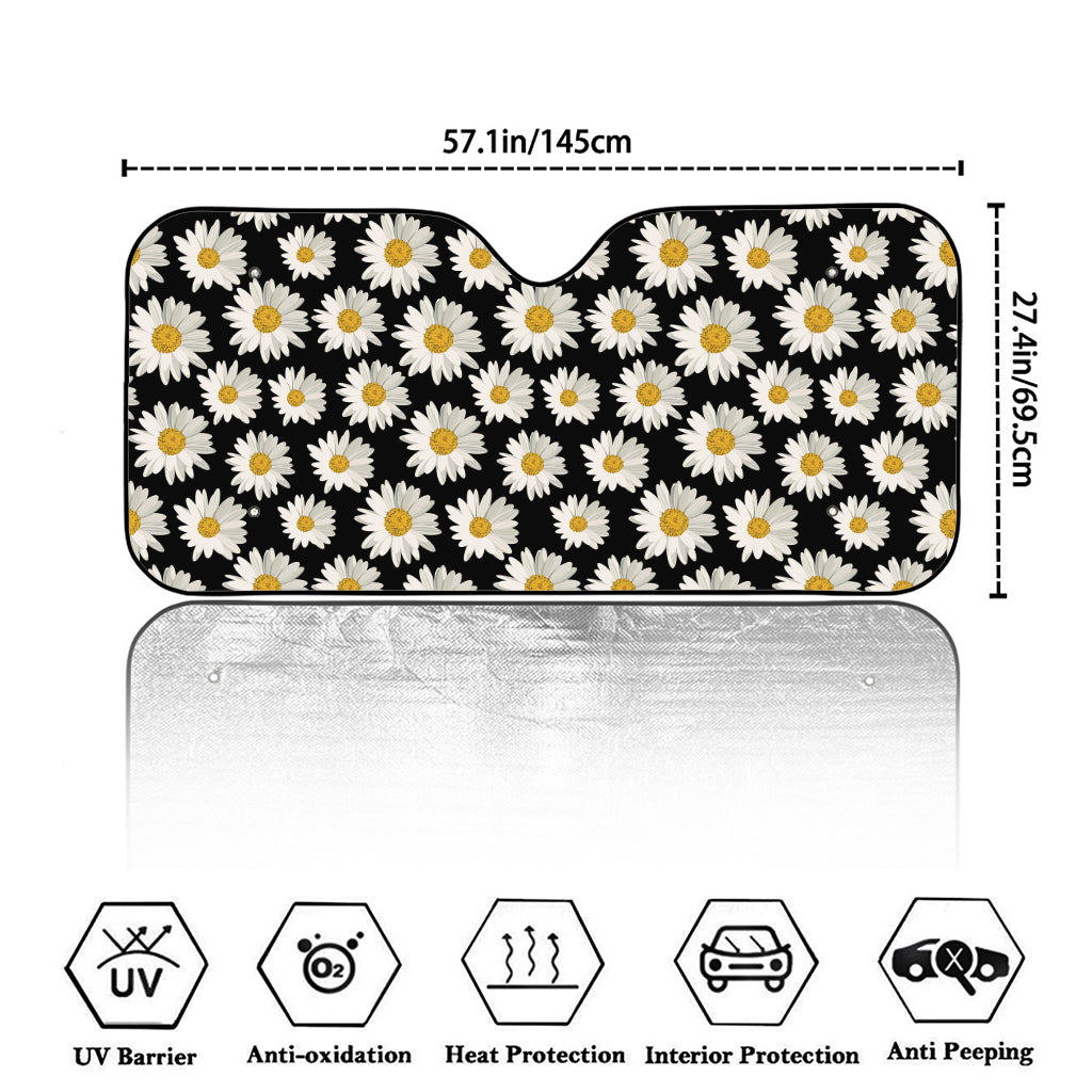 Daisy Flower Pattern Print Car Windshield Sun Shade