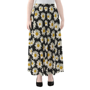 Daisy Flower Pattern Print Chiffon Maxi Skirt