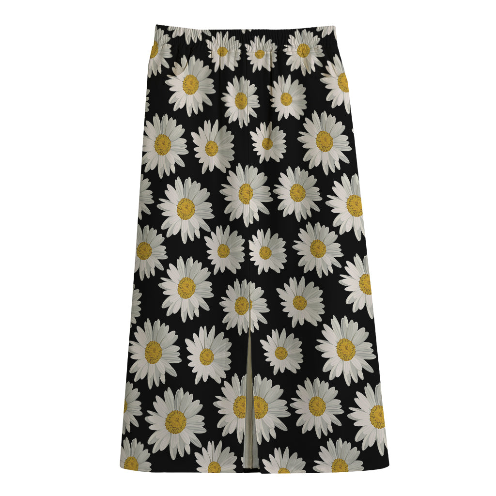 Daisy Flower Pattern Print Cotton Front Slit Maxi Skirt