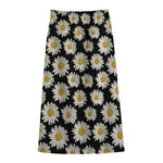 Daisy Flower Pattern Print Cotton Front Slit Maxi Skirt