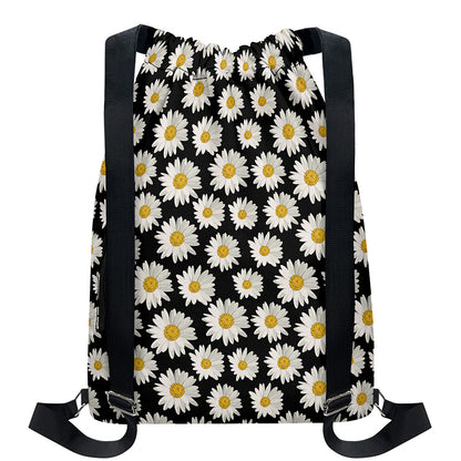 Daisy Flower Pattern Print Drawstring Backpack
