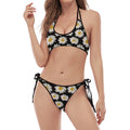 Daisy Flower Pattern Print Halter Scoop Tie Side Bikini