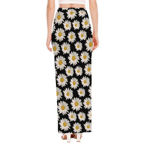 Daisy Flower Pattern Print High Slit Maxi Skirt