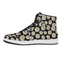 Daisy Flower Pattern Print High Top Leather Sneakers