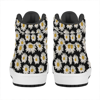 Daisy Flower Pattern Print High Top Leather Sneakers