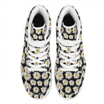 Daisy Flower Pattern Print High Top Leather Sneakers