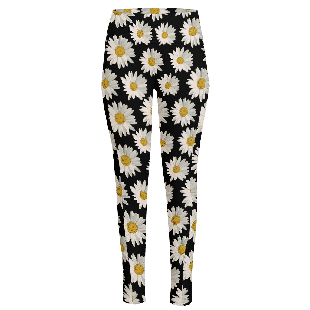 Daisy Flower Pattern Print High-Waisted Pocket Leggings