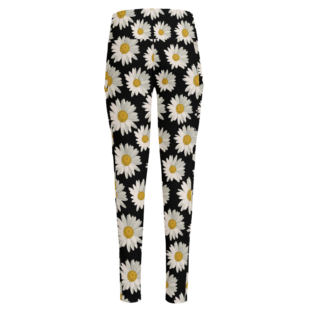 Daisy Flower Pattern Print High-Waisted Pocket Leggings