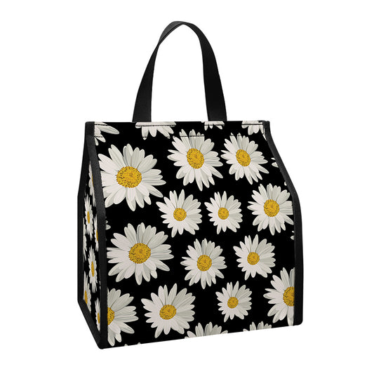 Daisy Flower Pattern Print Insulated Lunch Tote