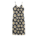 Daisy Flower Pattern Print Jersey Midi Cami Dress