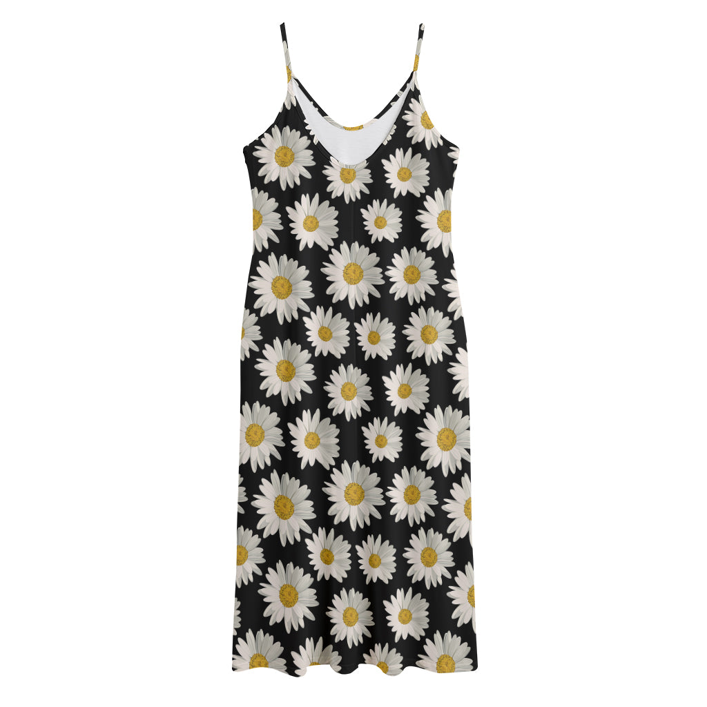 Daisy Flower Pattern Print Jersey Midi Cami Dress