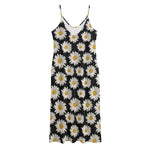 Daisy Flower Pattern Print Jersey Midi Cami Dress