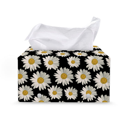 Daisy Flower Pattern Print Leather Tissue Box Cover