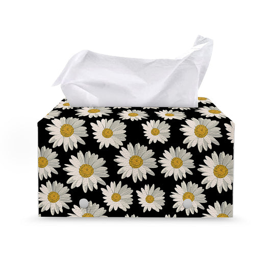 Daisy Flower Pattern Print Leather Tissue Box Cover