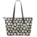 Daisy Flower Pattern Print Leather Tote Bag With Zipper