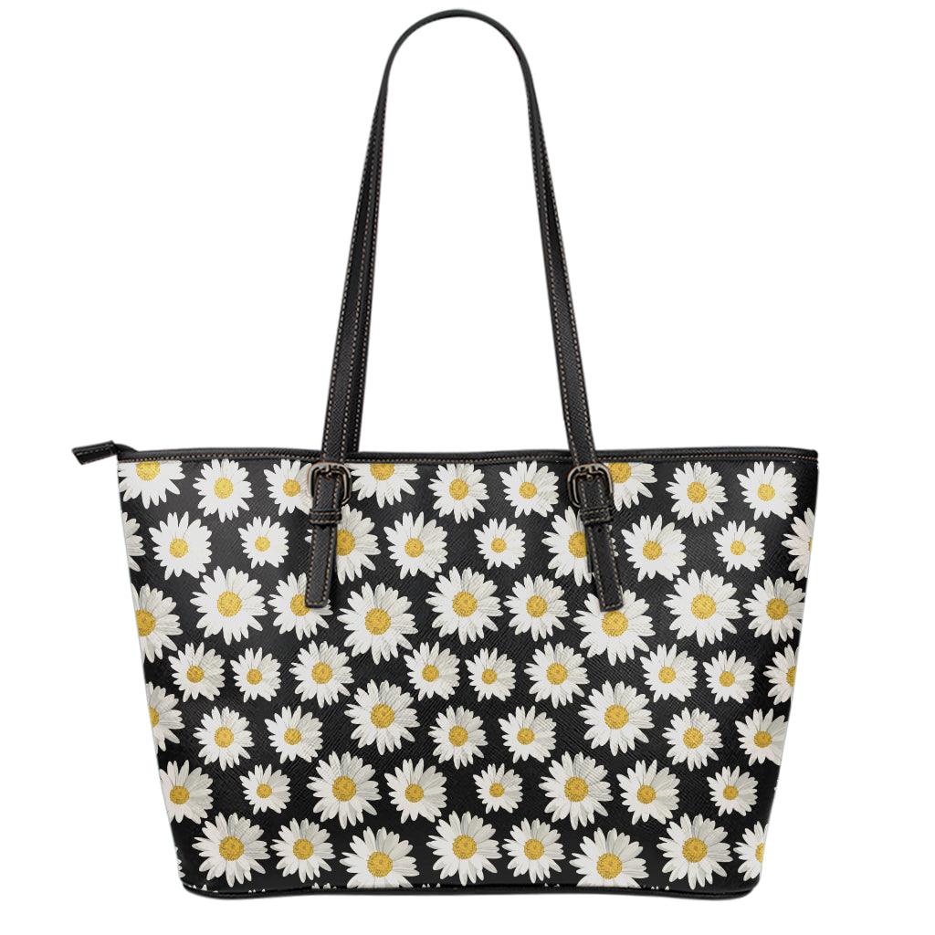 Daisy Flower Pattern Print Leather Tote Bag