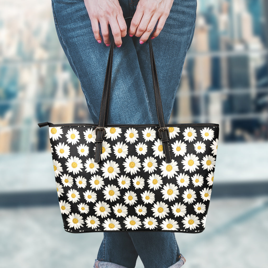 Daisy Flower Pattern Print Leather Tote Bag