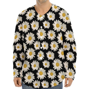 Daisy Flower Pattern Print Long Sleeve Baseball Jersey