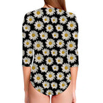 Daisy Flower Pattern Print Long Sleeve Swimsuit