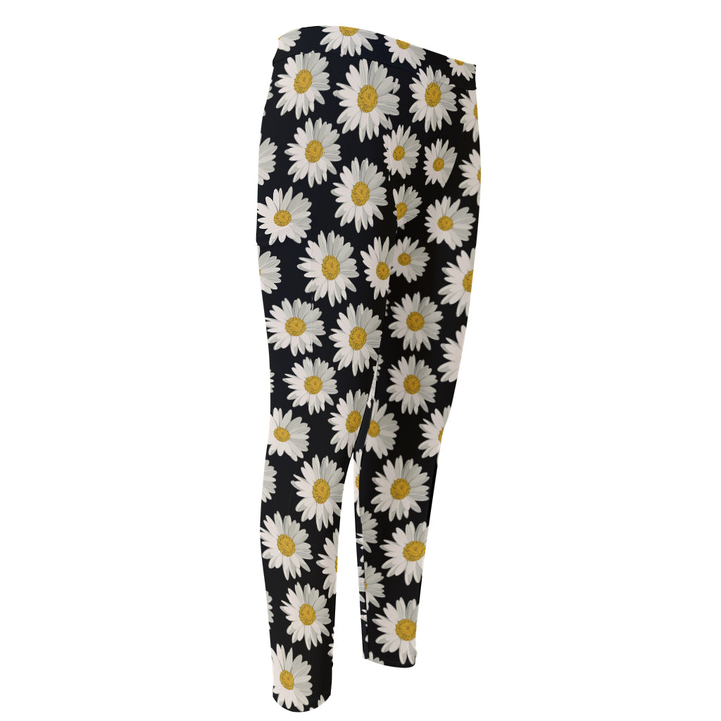 Daisy Flower Pattern Print Men's Compression Pants