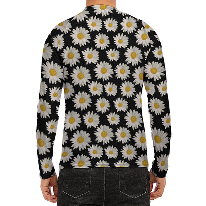 Daisy Flower Pattern Print Men's Long Sleeve Rash Guard