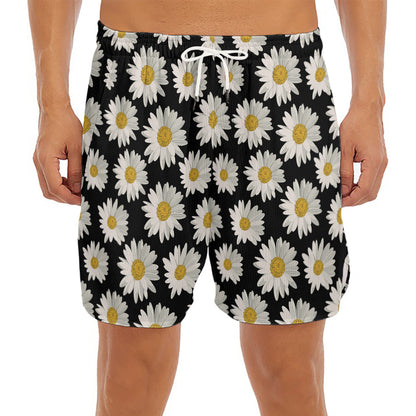 Daisy Flower Pattern Print Men's Split Running Shorts