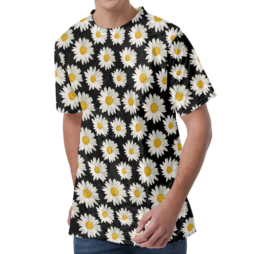 Daisy Flower Pattern Print Men's Velvet T-Shirt