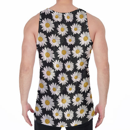Daisy Flower Pattern Print Men's Velvet Tank Top