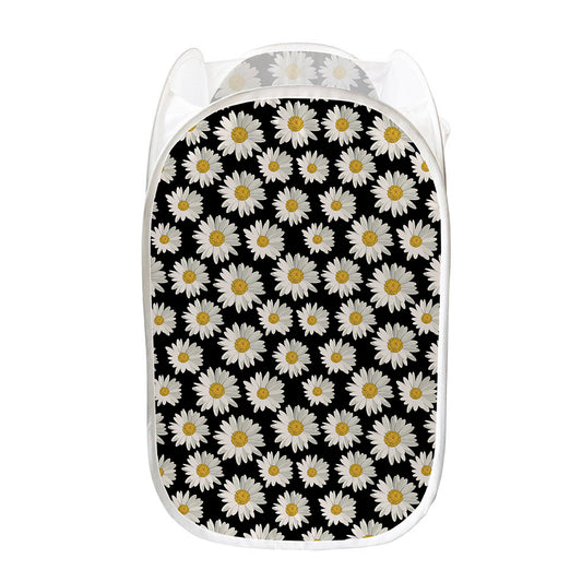 Daisy Flower Pattern Print Mesh Laundry Hamper