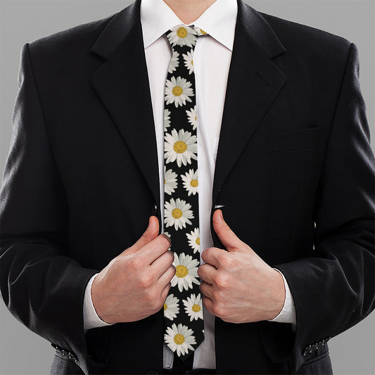 Daisy Flower Pattern Print Necktie