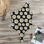 Daisy Flower Pattern Print One Shoulder Bodysuit