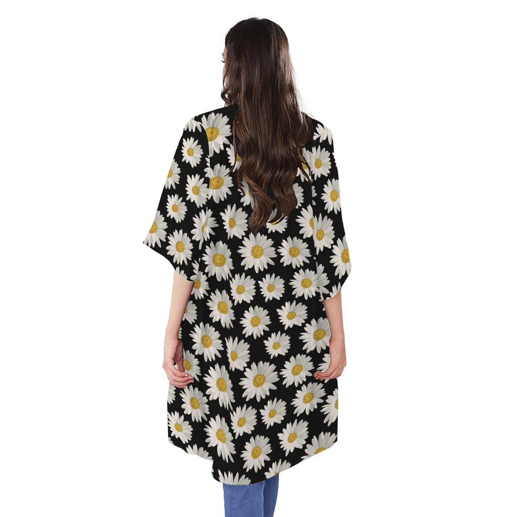 Daisy Flower Pattern Print Open Front Beach Cover Up