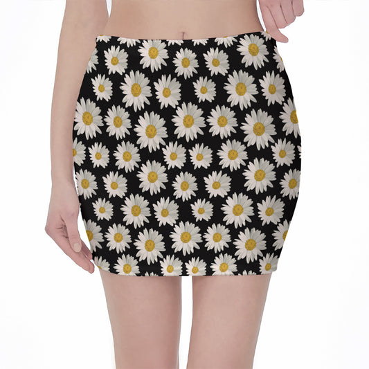 Daisy Flower Pattern Print Pencil Mini Skirt