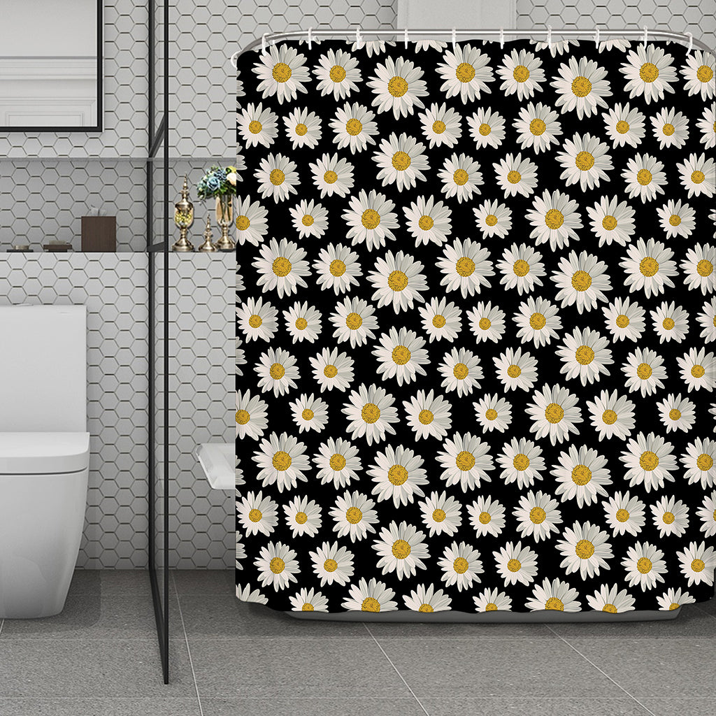 Daisy Flower Pattern Print Polyester Shower Curtain