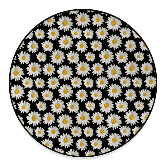 Daisy Flower Pattern Print Round Floor Mat