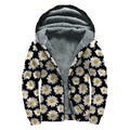 Daisy Flower Pattern Print Sherpa Lined Zip Up Hoodie