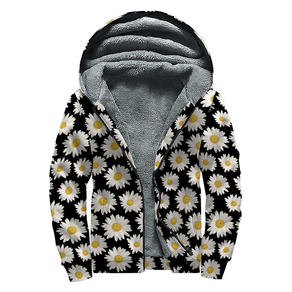 Daisy Flower Pattern Print Sherpa Lined Zip Up Hoodie