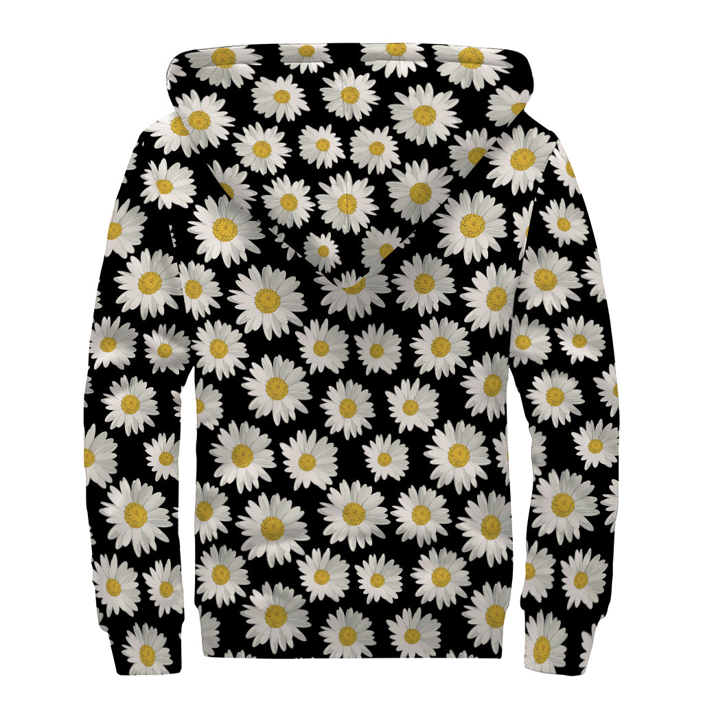 Daisy Flower Pattern Print Sherpa Lined Zip Up Hoodie