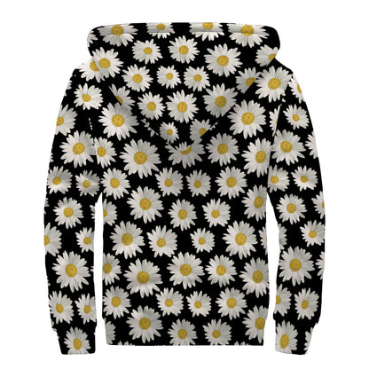 Daisy Flower Pattern Print Sherpa Lined Zip Up Hoodie