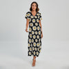 Daisy Flower Pattern Print Short Sleeve Maxi Dress