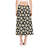 Daisy Flower Pattern Print Side Slit Midi Skirt