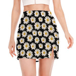 Daisy Flower Pattern Print Side Slit Mini Skirt